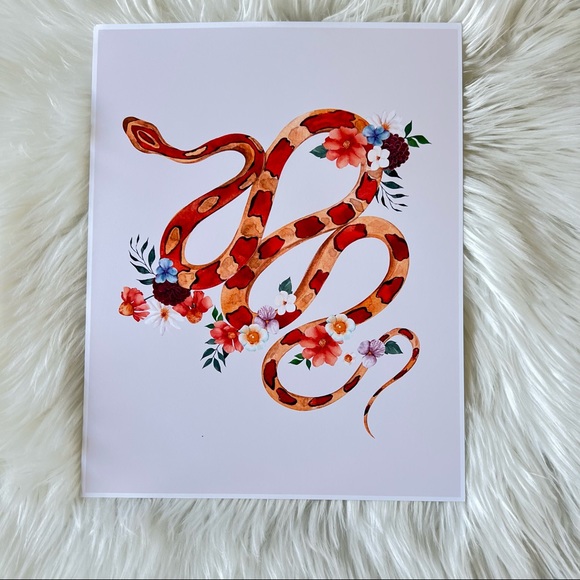 Wall Art Watercolor Floral Snake Illustration Print Poster Unframed - Picture 8 of 11